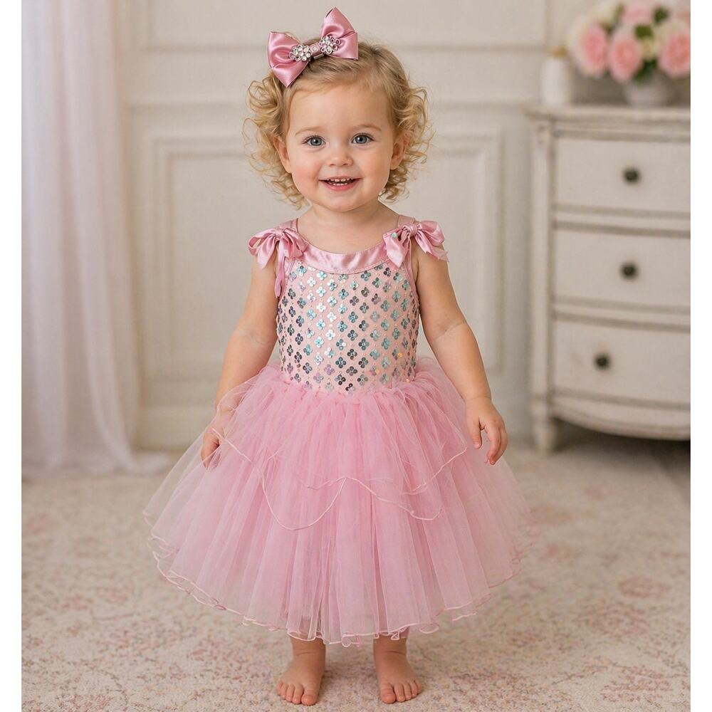 WEISSMAN Pink Sequin Tutu Dress Girls Party Dance Recital Princess 5-Pc Lot XSC
